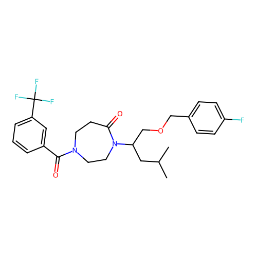 4-[1-[(4-fluorophenyl)methoxy]-4-methylpentan-2-yl]-1-[3-(trifluoromethyl)benzoyl]-1,4-diazepan-5-one structure