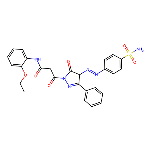 (E)-N-(2-Ethoxyphenyl)-3-oxo-3-(5-oxo-3-phenyl-4-((4-sulfamoylphenyl)diazenyl)-4,5-dihydro-1H-pyrazol-1-yl)propanamide structure