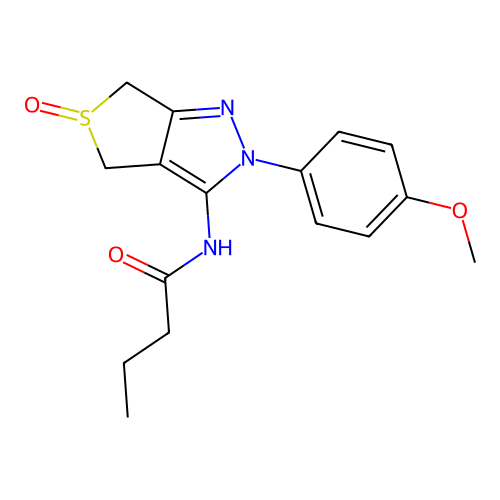N-[2-(4-methoxyphenyl)-5-oxo-4,6-dihydrothieno[3,4-c]pyrazol-3-yl]butanamide structure