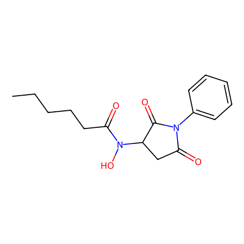 N-(2,5-dioxo-1-phenylpyrrolidin-3-yl)-N-hydroxyhexanamide structure