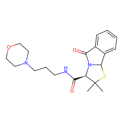 (3R)-2,2-dimethyl-N-(3-morpholin-4-ylpropyl)-5-oxo-3,9b-dihydro-[1,3]thiazolo[2,3-a]isoindole-3-carboxamide structure