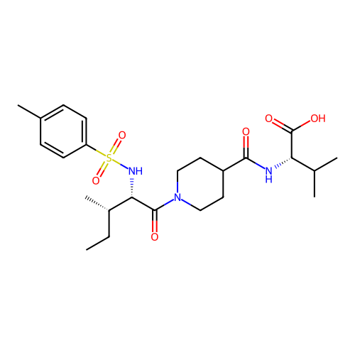 (2S)-3-methyl-2-[[1-[(2S,3S)-3-methyl-2-[(4-methylphenyl)sulfonylamino]pentanoyl]piperidine-4-carbonyl]amino]butanoic acid structure