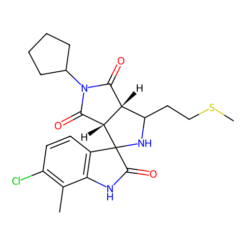 (3a'S,6a'R)-6-chloro-5'-cyclopentyl-7-methyl-3'-(2-(methylthio)ethyl)-3',3a'-dihydro-2'H-spiro[indoline-3,1'-pyrrolo[3,4-c]pyrrole]-2,4',6'(5'H,6a'H)-trione structure