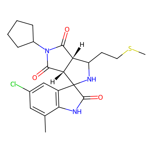 (3a'S,6a'R)-5-chloro-5'-cyclopentyl-7-methyl-3'-(2-(methylthio)ethyl)-3',3a'-dihydro-2'H-spiro[indoline-3,1'-pyrrolo[3,4-c]pyrrole]-2,4',6'(5'H,6a'H)-trione structure