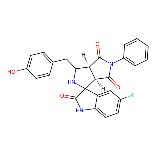 (3a'S,6a'R)-5-fluoro-3'-(4-hydroxybenzyl)-5'-phenyl-3',3a'-dihydro-2'H-spiro[indoline-3,1'-pyrrolo[3,4-c]pyrrole]-2,4',6'(5'H,6a'H)-trione structure