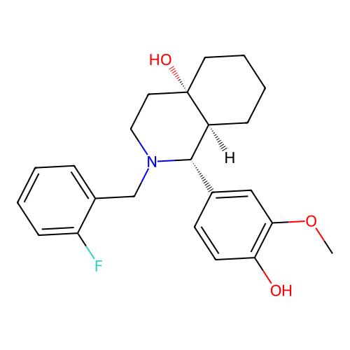 (1R,4aS,8aS)-2-(2-fluorobenzyl)-1-(4-hydroxy-3-methoxyphenyl)octahydroisoquinolin-4a(2H)-ol structure