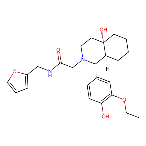 2-((1R,4aS,8aS)-1-(3-ethoxy-4-hydroxyphenyl)-4a-hydroxyoctahydroisoquinolin-2(1H)-yl)-N-(furan-2-ylmethyl)acetamide structure