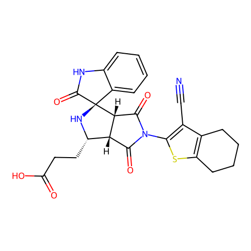 3-((1'R,3'S,3a'S,6a'R)-5'-(3-cyano-4,5,6,7-tetrahydrobenzo[b]thiophen-2-yl)-2,4',6'-trioxo-3',3a',4',5',6',6a'-hexahydro-2'H-spiro[indoline-3,1'-pyrrolo[3,4-c]pyrrol]-3'-yl)propanoic acid structure
