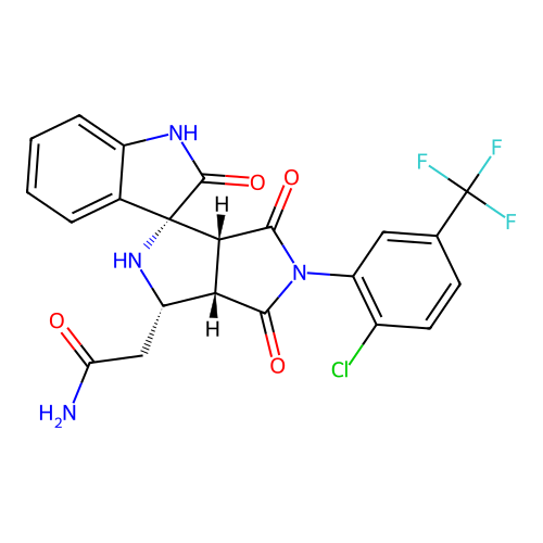 2-((1'R,3'S,3a'S,6a'R)-5'-(2-chloro-5-(trifluoromethyl)phenyl)-2,4',6'-trioxo-3',3a',4',5',6',6a'-hexahydro-2'H-spiro[indoline-3,1'-pyrrolo[3,4-c]pyrrol]-3'-yl)acetamide structure