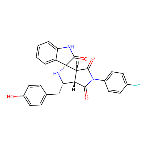 (1'R,3'S,3a'S,6a'R)-5'-(4-fluorophenyl)-3'-(4-hydroxybenzyl)-3',3a'-dihydro-2'H-spiro[indoline-3,1'-pyrrolo[3,4-c]pyrrole]-2,4',6'(5'H,6a'H)-trione structure
