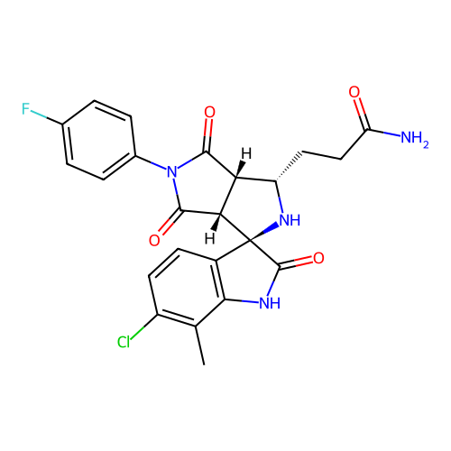 3-((1'R,3'S,3a'S,6a'R)-6-chloro-5'-(4-fluorophenyl)-7-methyl-2,4',6'-trioxo-3',3a',4',5',6',6a'-hexahydro-2'H-spiro[indoline-3,1'-pyrrolo[3,4-c]pyrrol]-3'-yl)propanamide structure