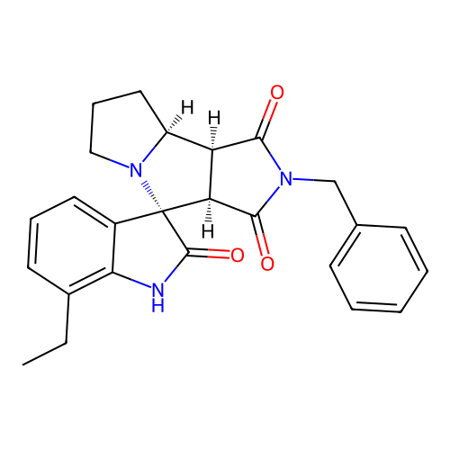 (3S,3'aR,8'aS,8'bS)-2'-benzyl-7-ethylspiro[1H-indole-3,4'-3a,6,7,8,8a,8b-hexahydropyrrolo[3,4-a]pyrrolizine]-1',2,3'-trione structure