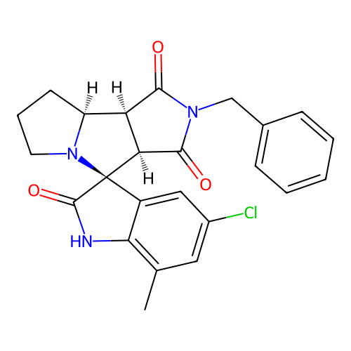 (3aR,4S,8aS,8bS)-2-benzyl-5''-chloro-7''-methyl-spiro[3a,6,7,8,8a,8b-hexahydropyrrolo[3,4-a]pyrrolizine-4,3''-indoline]-1,2'',3-trione structure