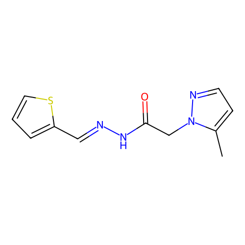 2-(5-methyl-1H-pyrazol-1-yl)-N'-[(E)-thiophen-2-ylmethylidene]acetohydrazide structure