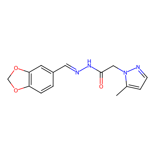 (5-Methyl-pyrazol-1-yl)-acetic acid [1-benzo[1,3]dioxol-5-yl-meth-(E)-ylidene]-hydrazide structure