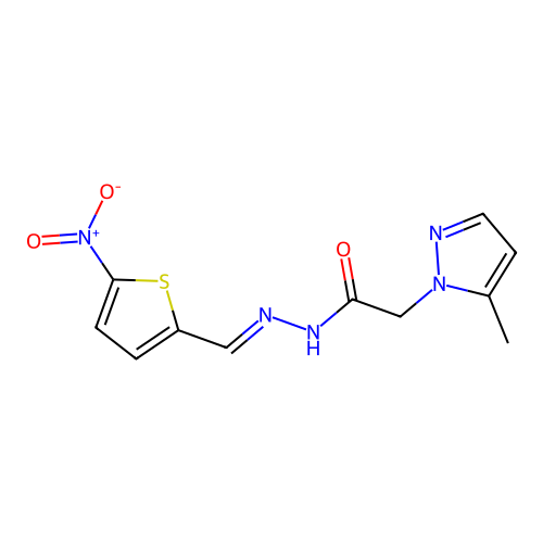 2-(5-methylpyrazol-1-yl)-N-[(E)-(5-nitrothiophen-2-yl)methylideneamino]acetamide structure