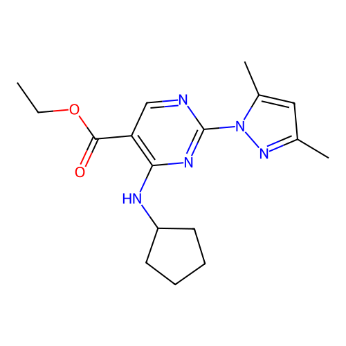 Ethyl 4-(cyclopentylamino)-2-(3,5-dimethylpyrazol-1-yl)pyrimidine-5-carboxylate structure