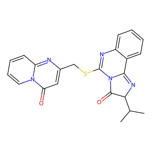 5-[({4-oxo-4H-pyrido[1,2-a]pyrimidin-2-yl}methyl)sulfanyl]-2-(propan-2-yl)-2H,3H-imidazo[1,2-c]quinazolin-3-one structure