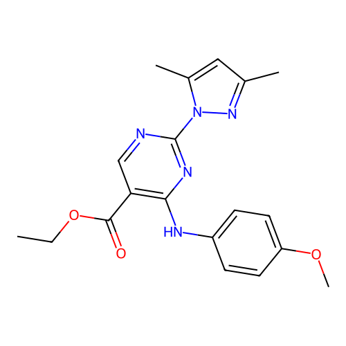 Ethyl 2-(3,5-dimethylpyrazol-1-yl)-4-(4-methoxyanilino)pyrimidine-5-carboxylate structure