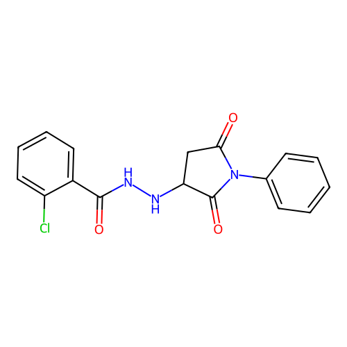 2-chloro-N'-(2,5-dioxo-1-phenylpyrrolidin-3-yl)benzohydrazide structure