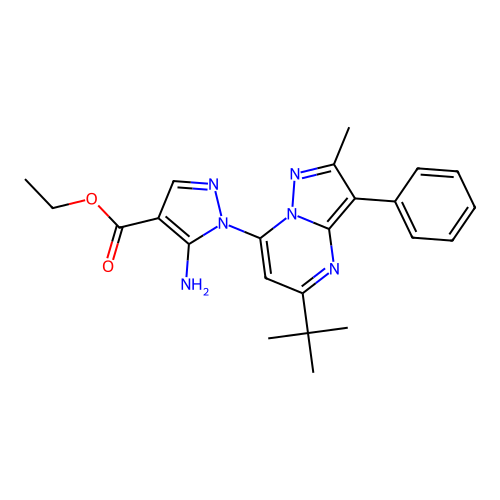 ethyl 5-amino-1-{5-tert-butyl-2-methyl-3-phenylpyrazolo[1,5-a]pyrimidin-7-yl}-1H-pyrazole-4-carboxylate structure