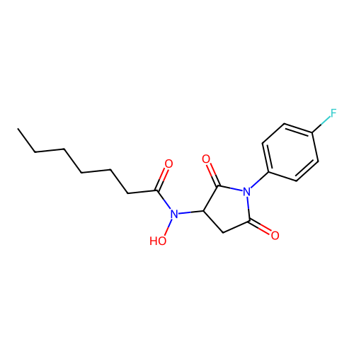 N-[1-(4-fluorophenyl)-2,5-dioxopyrrolidin-3-yl]-N-hydroxyheptanamide structure