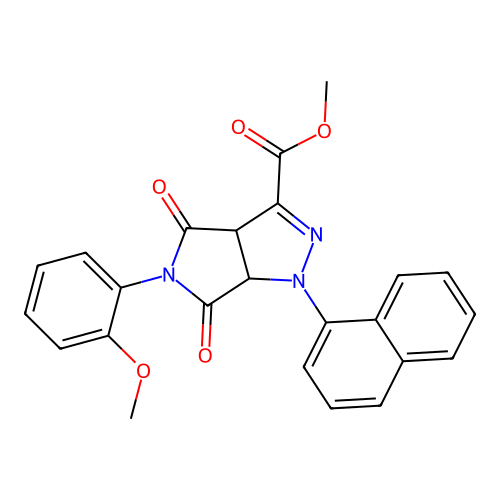 methyl 5-(2-methoxyphenyl)-1-(naphthalen-1-yl)-4,6-dioxo-1,3a,4,5,6,6a-hexahydropyrrolo[3,4-c]pyrazole-3-carboxylate structure