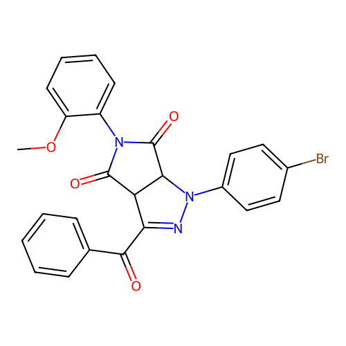 1-(4-bromophenyl)-5-(2-methoxyphenyl)-3-(phenylcarbonyl)-3a,6a-dihydropyrrolo[3,4-c]pyrazole-4,6(1H,5H)-dione structure