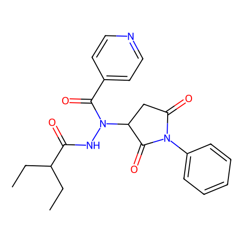 N-(2,5-dioxo-1-phenylpyrrolidin-3-yl)-N'-(2-ethylbutanoyl)pyridine-4-carbohydrazide structure