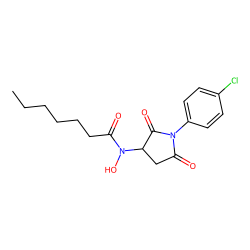 N-[1-(4-chlorophenyl)-2,5-dioxopyrrolidin-3-yl]-N-hydroxyheptanamide structure