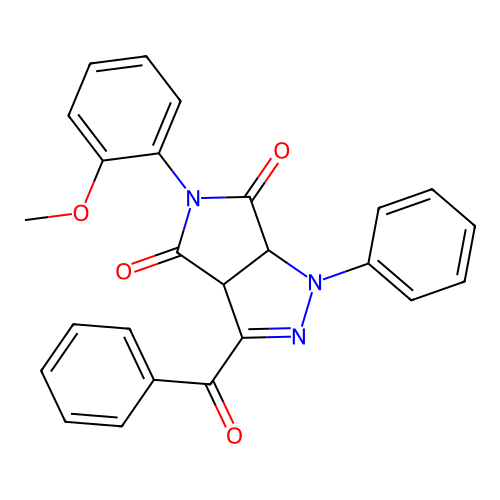 5-(2-methoxyphenyl)-1-phenyl-3-(phenylcarbonyl)-3a,6a-dihydropyrrolo[3,4-c]pyrazole-4,6(1H,5H)-dione structure