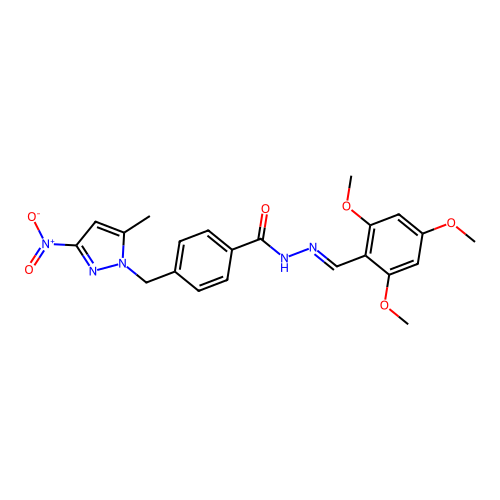 (E)-4-((5-methyl-3-nitro-1H-pyrazol-1-yl)methyl)-N'-(2,4,6-trimethoxybenzylidene)benzohydrazide structure