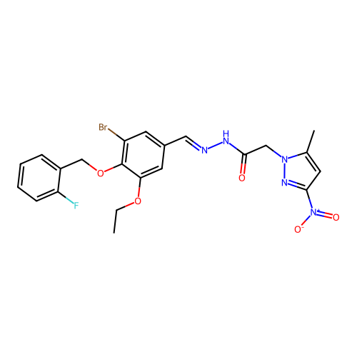 (5-Methyl-3-nitro-pyrazol-1-yl)-acetic acid  [1-[3-bromo-5-ethoxy-4-(2-fluoro-benzyloxy)-phenyl]-meth-(E)-ylidene]-hydrazide structure