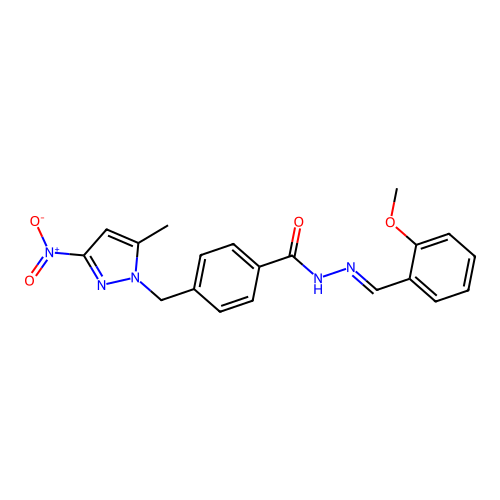 (E)-N'-(2-methoxybenzylidene)-4-((5-methyl-3-nitro-1H-pyrazol-1-yl)methyl)benzohydrazide structure