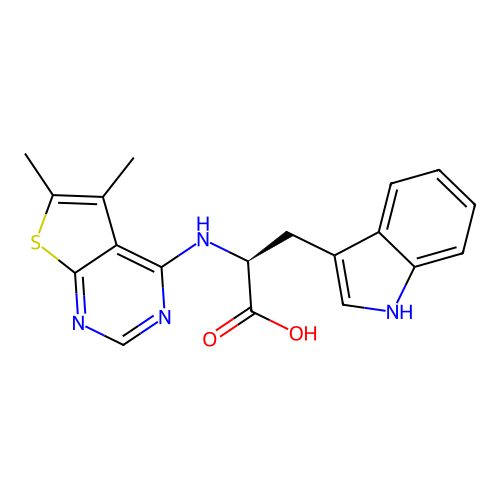 (2S)-2-[(5,6-dimethylthieno[2,3-d]pyrimidin-4-yl)amino]-3-(1H-indol-3-yl)propanoic acid structure