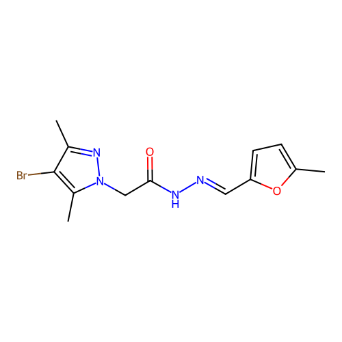 (4-Bromo-3,5-dimethyl-pyrazol-1-yl)-acetic acid [1-(5-methyl-furan-2-yl)-meth-(E)-ylidene]-hydrazide structure