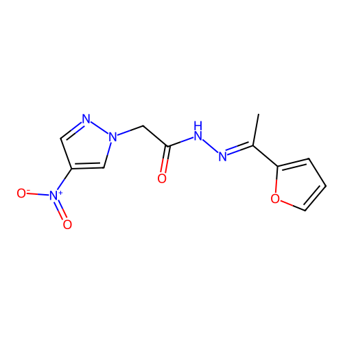 N-[(E)-1-(furan-2-yl)ethylideneamino]-2-(4-nitropyrazol-1-yl)acetamide structure
