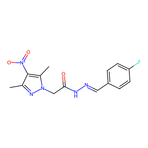 (E)-2-(3,5-dimethyl-4-nitro-1H-pyrazol-1-yl)-N'-(4-fluorobenzylidene)acetohydrazide structure