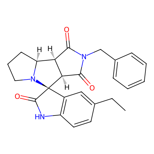 (3S,3'aR,8'aS,8'bS)-2'-benzyl-5-ethylspiro[1H-indole-3,4'-3a,6,7,8,8a,8b-hexahydropyrrolo[3,4-a]pyrrolizine]-1',2,3'-trione structure