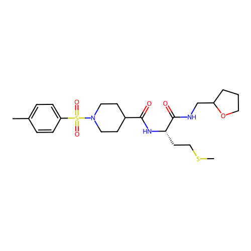 1-(4-methylphenyl)sulfonyl-N-[(2S)-4-methylsulfanyl-1-oxo-1-(oxolan-2-ylmethylamino)butan-2-yl]piperidine-4-carboxamide structure