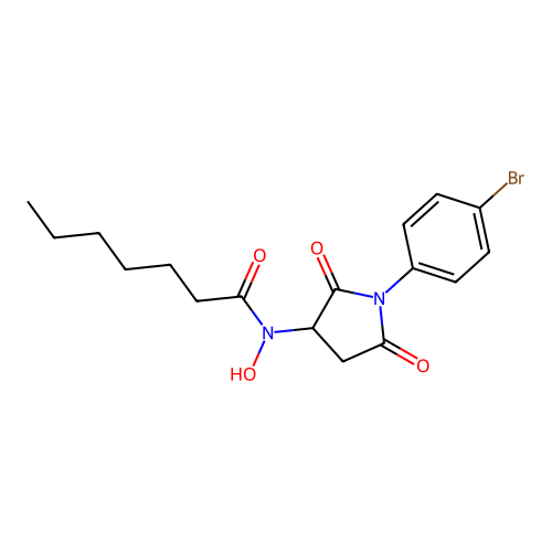 N-[1-(4-bromophenyl)-2,5-dioxopyrrolidin-3-yl]-N-hydroxyheptanamide structure