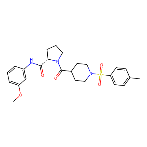 (S)-N-(3-methoxyphenyl)-1-(1-tosylpiperidine-4-carbonyl)pyrrolidine-2-carboxamide structure