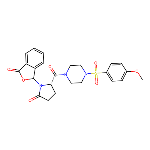 (5S)-5-(4-((4-methoxyphenyl)sulfonyl)piperazine-1-carbonyl)-1-(3-oxo-1,3-dihydroisobenzofuran-1-yl)pyrrolidin-2-one structure