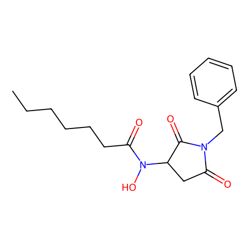 N-(1-benzyl-2,5-dioxopyrrolidin-3-yl)-N-hydroxyheptanamide structure