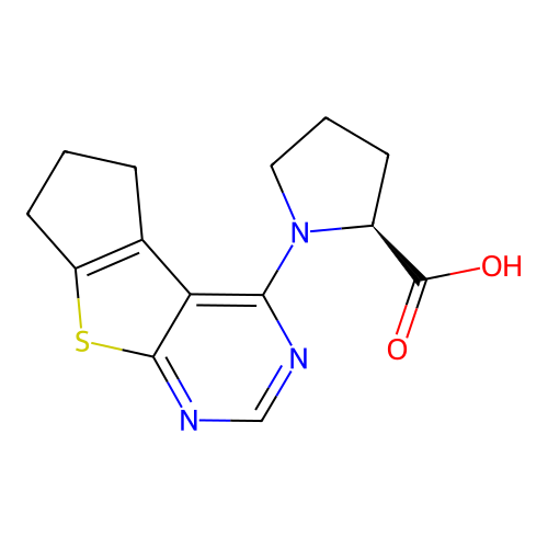 (S)-1-(6,7-dihydro-5H-cyclopenta[4,5]thieno[2,3-d]pyrimidin-4-yl)pyrrolidine-2-carboxylic acid structure
