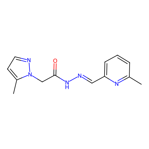 (E)-2-(5-methyl-1H-pyrazol-1-yl)-N'-((6-methylpyridin-2-yl)methylene)acetohydrazide structure