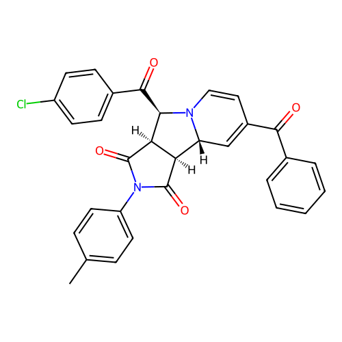 (3aR,4S,9aR,9bS)-4-[(4-chlorophenyl)carbonyl]-2-(4-methylphenyl)-8-(phenylcarbonyl)-3a,4,9a,9b-tetrahydro-1H-pyrrolo[3,4-a]indolizine-1,3(2H)-dione structure