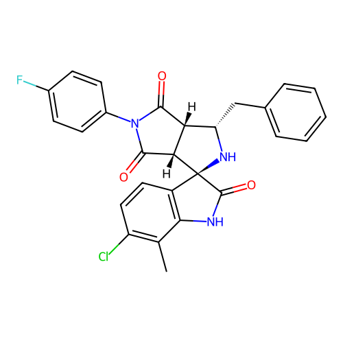 (1'R,3'S,3a'S,6a'R)-3'-benzyl-6-chloro-5'-(4-fluorophenyl)-7-methyl-3',3a'-dihydro-2'H-spiro[indoline-3,1'-pyrrolo[3,4-c]pyrrole]-2,4',6'(5'H,6a'H)-trione structure