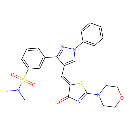 N,N-dimethyl-3-(4-{(Z)-[2-(morpholin-4-yl)-4-oxo-1,3-thiazol-5(4H)-ylidene]methyl}-1-phenyl-1H-pyrazol-3-yl)benzenesulfonamide structure