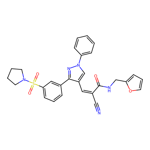 (2Z)-2-cyano-N-(furan-2-ylmethyl)-3-{1-phenyl-3-[3-(pyrrolidin-1-ylsulfonyl)phenyl]-1H-pyrazol-4-yl}prop-2-enamide structure